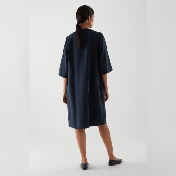 COS Black V-Neck Shirt Tunic Tencel Minimalist Dress with Pockets - Picture 6 of 16